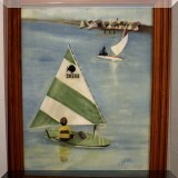 A10. Framed Sunfish painting. Signed E. Milos '73.  